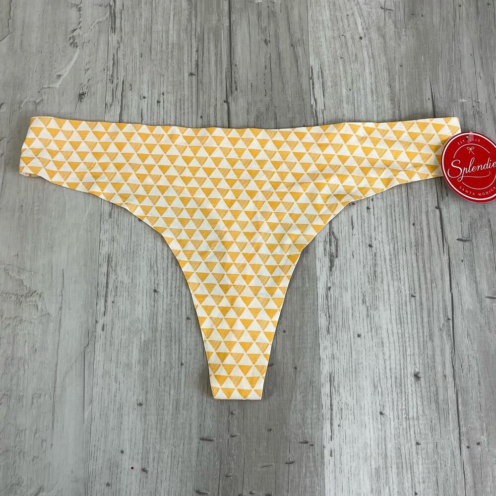 Splendies Gold White Geometric No Show Thong Underwear Size: XL